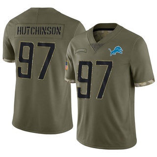 Limited Aidan Hutchinson Youth Detroit Lions 2022 Salute To Service Jersey - Olive