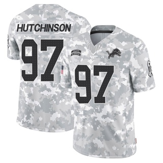 Limited Aidan Hutchinson Youth Detroit Lions 2024 Salute to Service Jersey - Arctic Camo