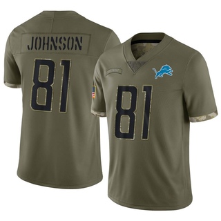 Limited Calvin Johnson Youth Detroit Lions 2022 Salute To Service Jersey - Olive