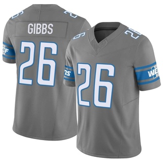 Limited Jahmyr Gibbs Men's Detroit Lions Silver Vapor F.U.S.E. Jersey